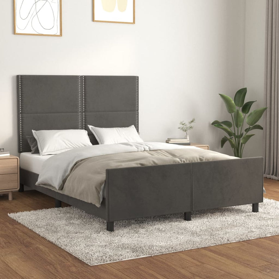 Bedframe Met Hoofdeinde Fluweel Donkergrijs 140 x 200 cm Effen met spijkers