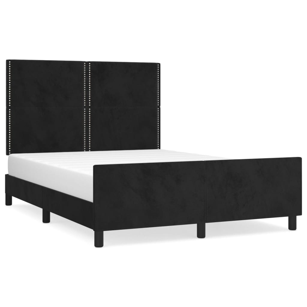 Bedframe Met Hoofdeinde Fluweel Zwart 140 x 200 cm Effen met spijkers