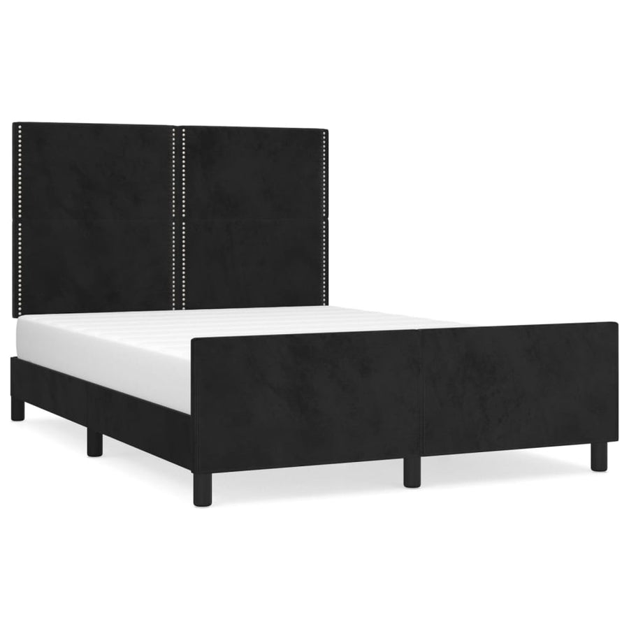 Bedframe Met Hoofdeinde Fluweel Zwart 140 x 200 cm Effen met spijkers