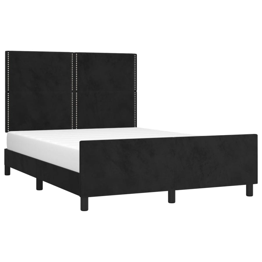 Bedframe Met Hoofdeinde Fluweel Zwart 140 x 200 cm Effen met spijkers