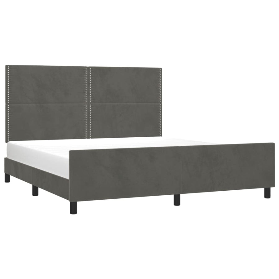 Bedframe Met Hoofdeinde Fluweel Donkergrijs 160 x 200 cm Effen met spijkers