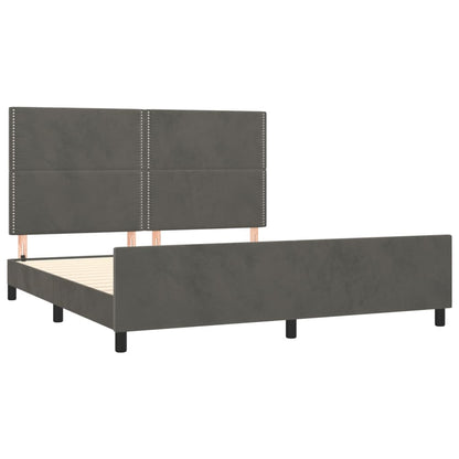 Bedframe Met Hoofdeinde Fluweel Donkergrijs 160 x 200 cm Effen met spijkers