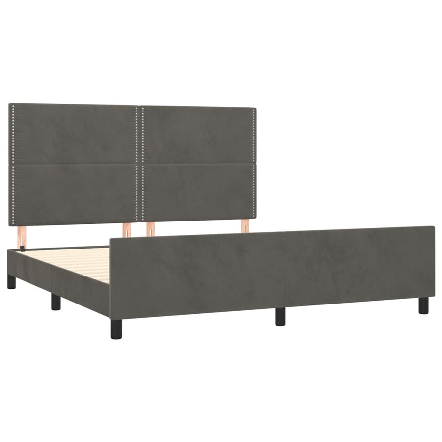 Bedframe Met Hoofdeinde Fluweel Donkergrijs 160 x 200 cm Effen met spijkers