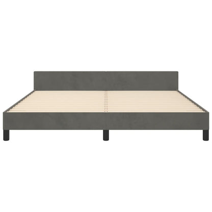 Bedframe Met Hoofdeinde Fluweel Donkergrijs 160 x 200 cm Effen met spijkers