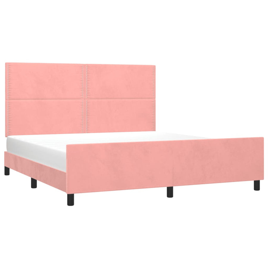 Bedframe Met Hoofdeinde Fluweel Roze 160 x 200 cm Effen met spijkers
