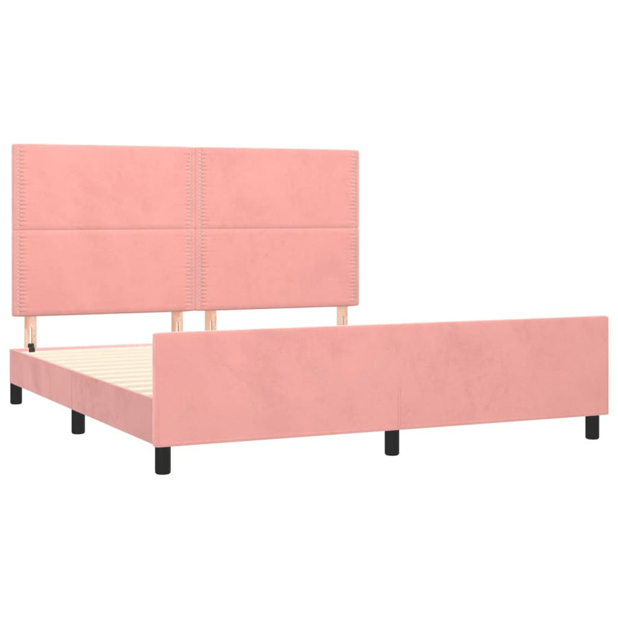 Bedframe Met Hoofdeinde Fluweel Roze 160 x 200 cm Effen met spijkers