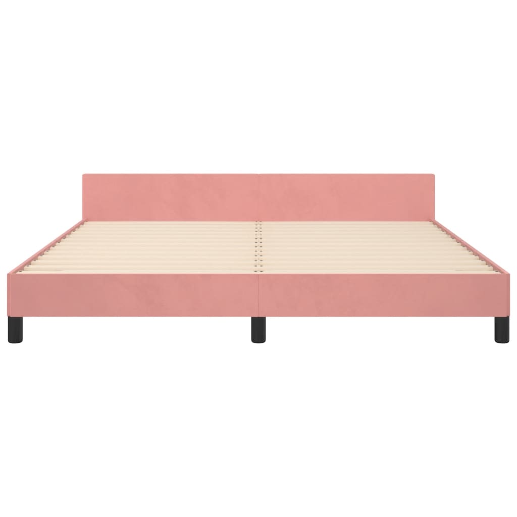 Bedframe Met Hoofdeinde Fluweel Roze 160 x 200 cm Effen met spijkers