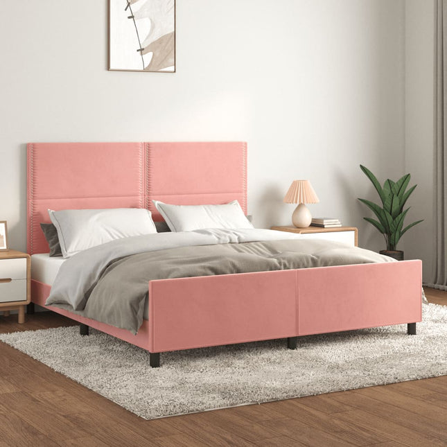 Bedframe Met Hoofdeinde Fluweel Roze 160 x 200 cm Effen met spijkers