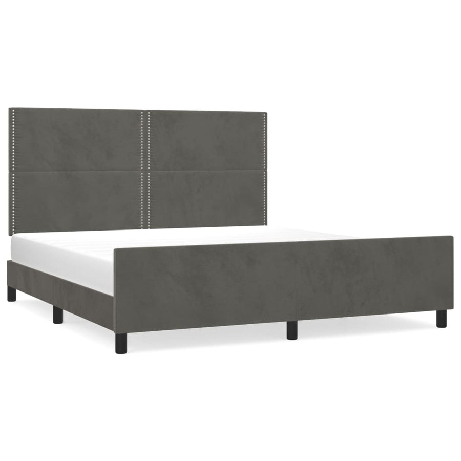 Bedframe Met Hoofdeinde Fluweel Donkergrijs 180 x 200 cm Effen met spijkers