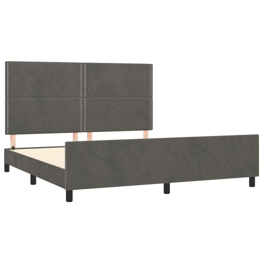 Bedframe Met Hoofdeinde Fluweel Donkergrijs 180 x 200 cm Effen met spijkers