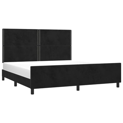 Bedframe Met Hoofdeinde Fluweel Zwart 180 x 200 cm Effen met spijkers