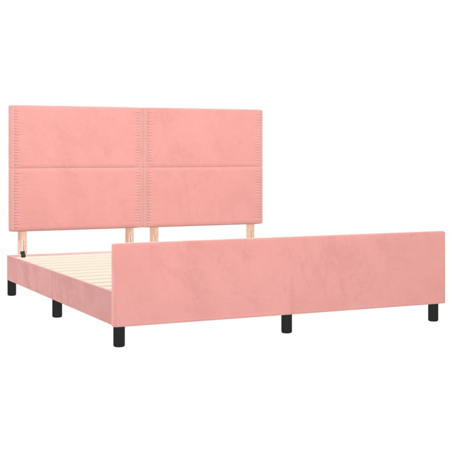 Bedframe Met Hoofdeinde Fluweel Roze 180 x 200 cm Effen met spijkers