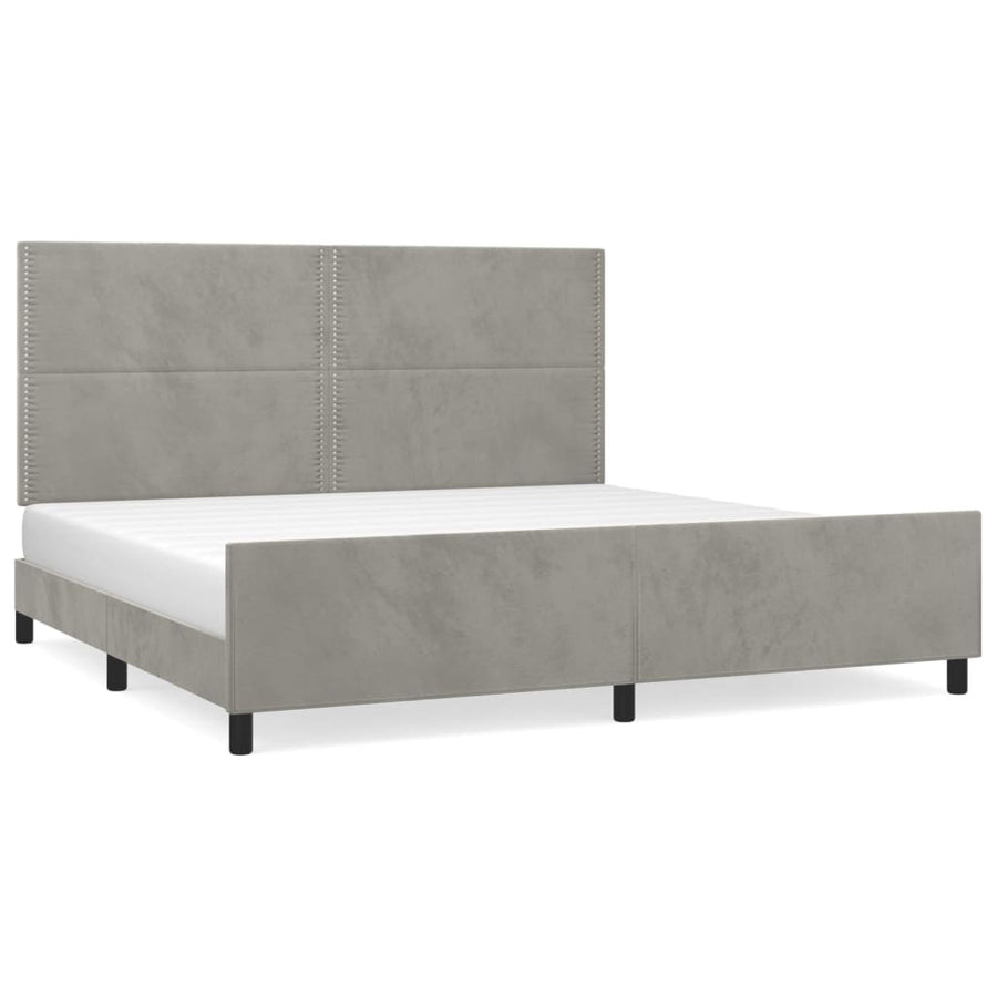 Bedframe Met Hoofdeinde Fluweel Lichtgrijs 200 x 200 cm Effen met spijkers