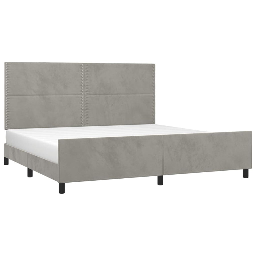 Bedframe Met Hoofdeinde Fluweel Lichtgrijs 200 x 200 cm Effen met spijkers