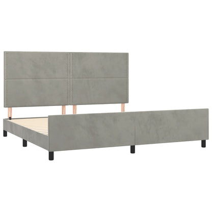 Bedframe Met Hoofdeinde Fluweel Lichtgrijs 200 x 200 cm Effen met spijkers