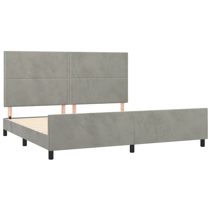 Bedframe Met Hoofdeinde Fluweel Lichtgrijs 200 x 200 cm Effen met spijkers