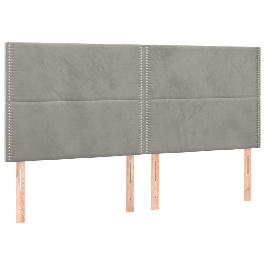 Bedframe Met Hoofdeinde Fluweel Lichtgrijs 200 x 200 cm Effen met spijkers