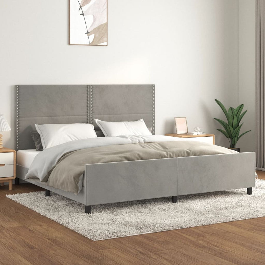 Bedframe Met Hoofdeinde Fluweel Lichtgrijs 200 x 200 cm Effen met spijkers