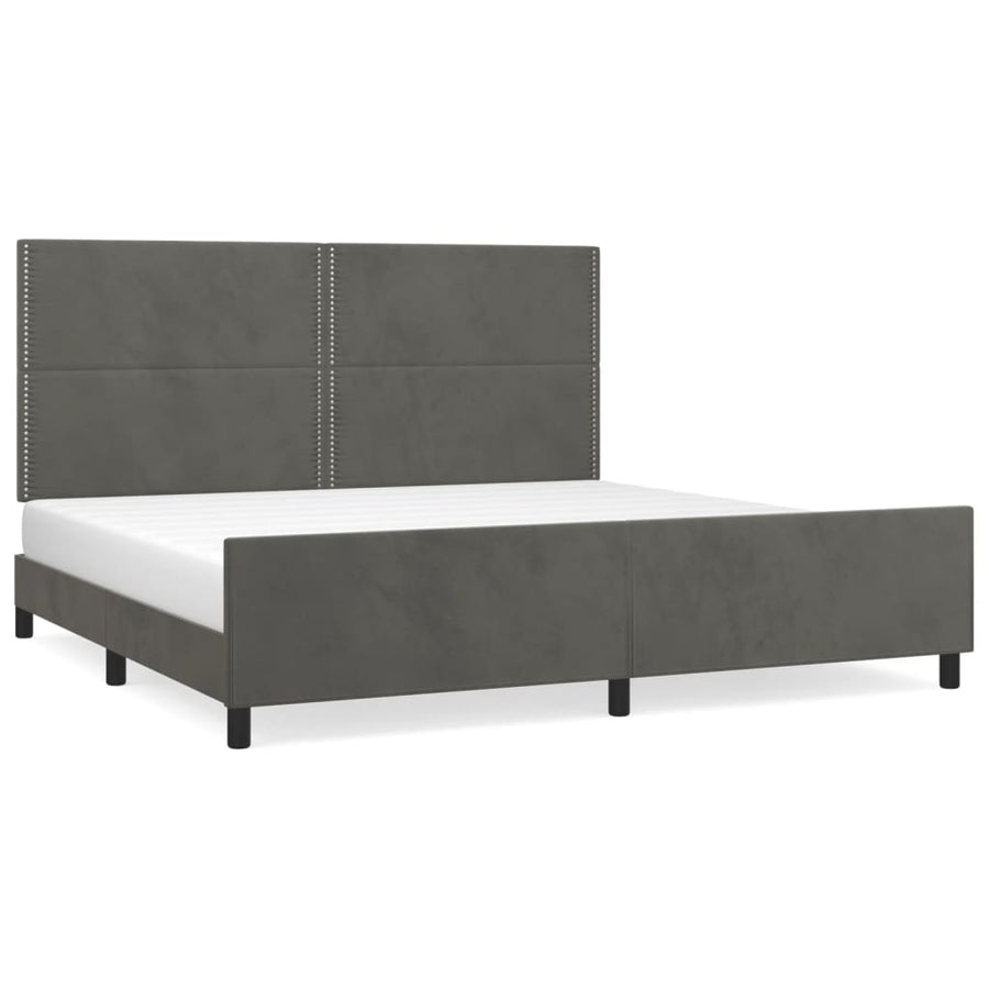 Bedframe Met Hoofdeinde Fluweel Donkergrijs 200 x 200 cm Effen met spijkers