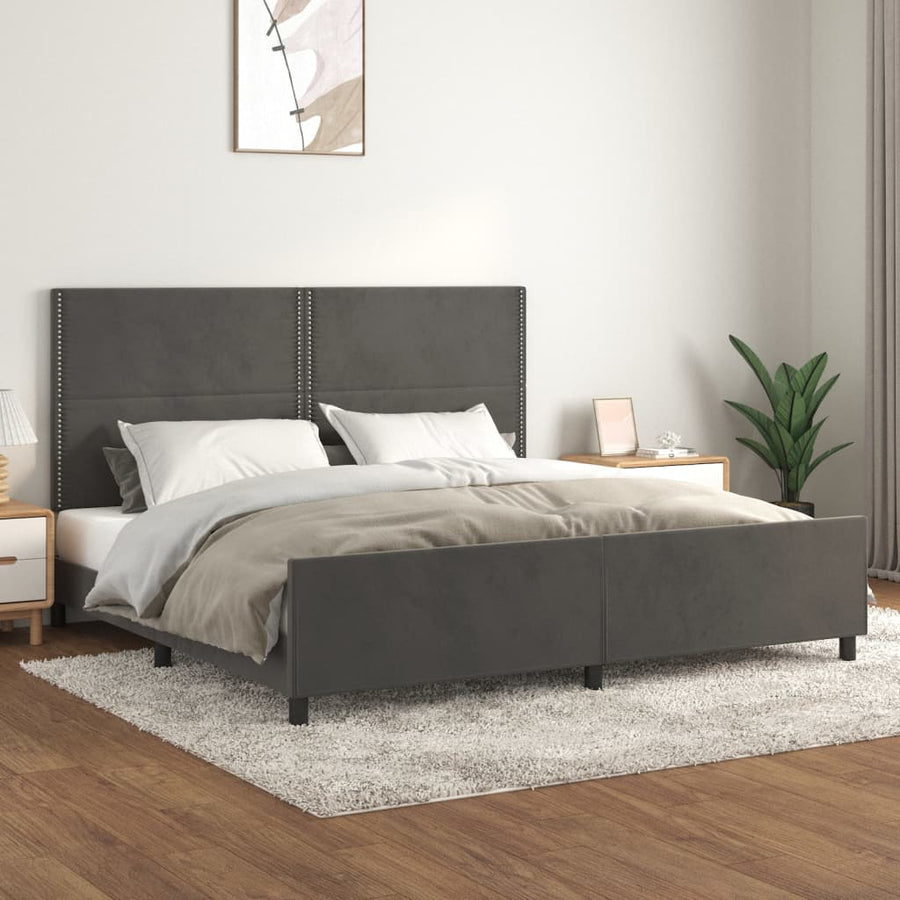 Bedframe Met Hoofdeinde Fluweel Donkergrijs 200 x 200 cm Effen met spijkers