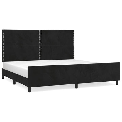 Bedframe Met Hoofdeinde Fluweel Zwart 200 x 200 cm Effen met spijkers