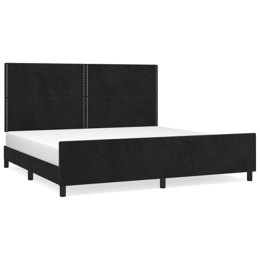 Bedframe Met Hoofdeinde Fluweel Zwart 200 x 200 cm Effen met spijkers