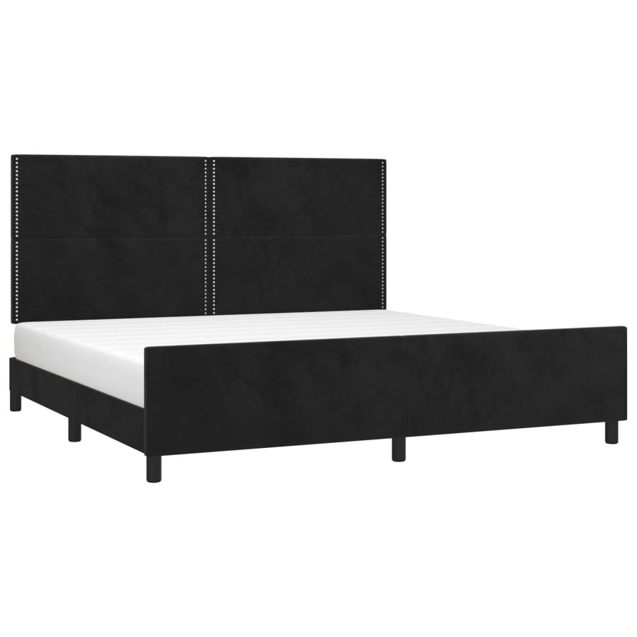 Bedframe Met Hoofdeinde Fluweel Zwart 200 x 200 cm Effen met spijkers