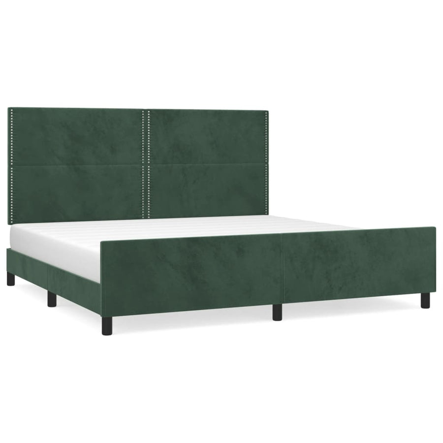 Bedframe Met Hoofdeinde Fluweel Donkergroen 200 x 200 cm Effen met spijkers