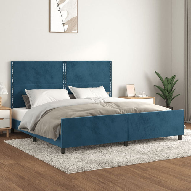 Bedframe Met Hoofdeinde Fluweel Donkerblauw 200 x 200 cm Effen met spijkers