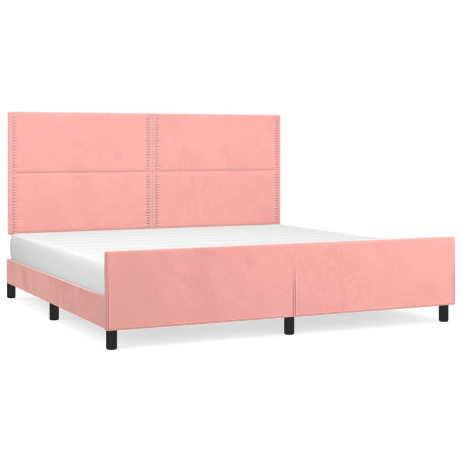 Bedframe Met Hoofdeinde Fluweel Roze 200 x 200 cm Effen met spijkers