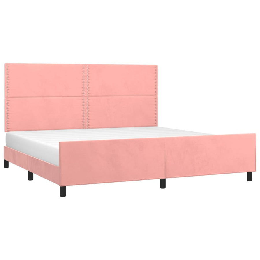 Bedframe Met Hoofdeinde Fluweel Roze 200 x 200 cm Effen met spijkers