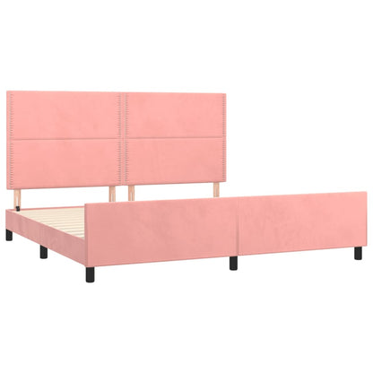 Bedframe Met Hoofdeinde Fluweel Roze 200 x 200 cm Effen met spijkers