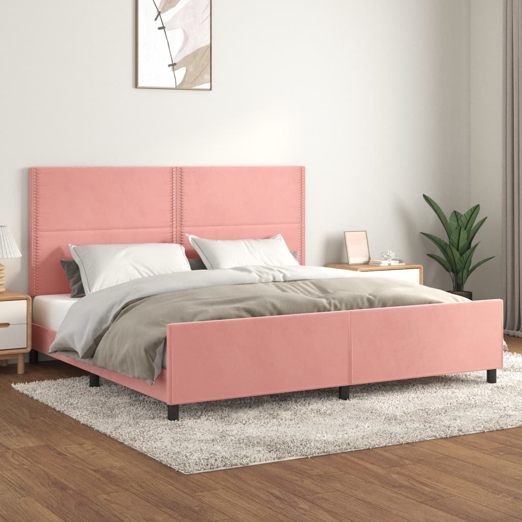 Bedframe Met Hoofdeinde Fluweel Roze 200 x 200 cm Effen met spijkers