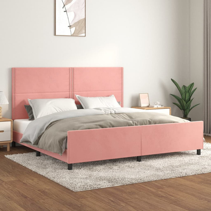 Bedframe Met Hoofdeinde Fluweel Roze 200 x 200 cm Effen met spijkers