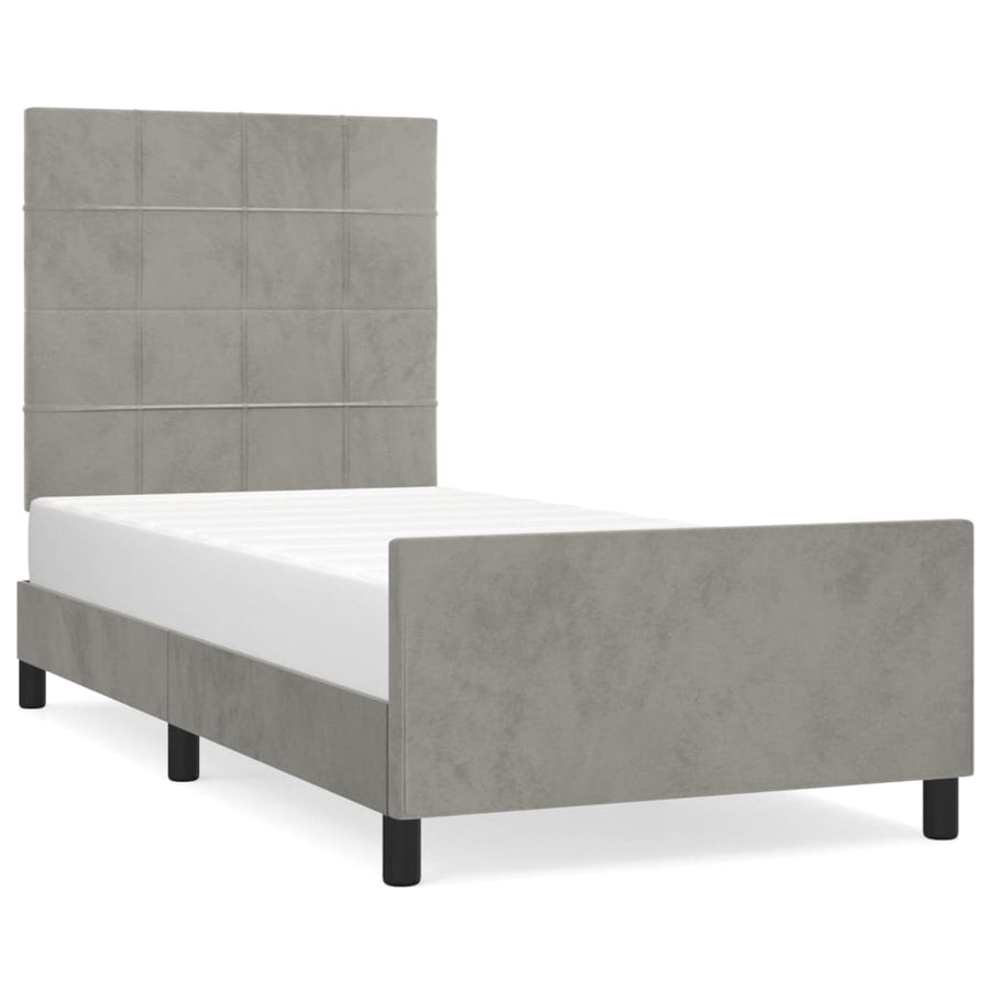 Bedframe Met Hoofdeinde Fluweel Lichtgrijs 80 x 200 cm Blok met vierkanten