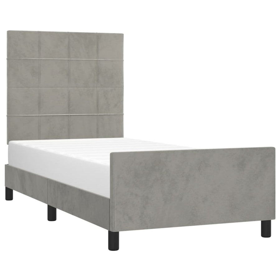 Bedframe Met Hoofdeinde Fluweel Lichtgrijs 80 x 200 cm Blok met vierkanten