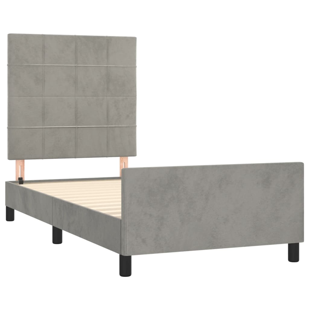 Bedframe Met Hoofdeinde Fluweel Lichtgrijs 80 x 200 cm Blok met vierkanten