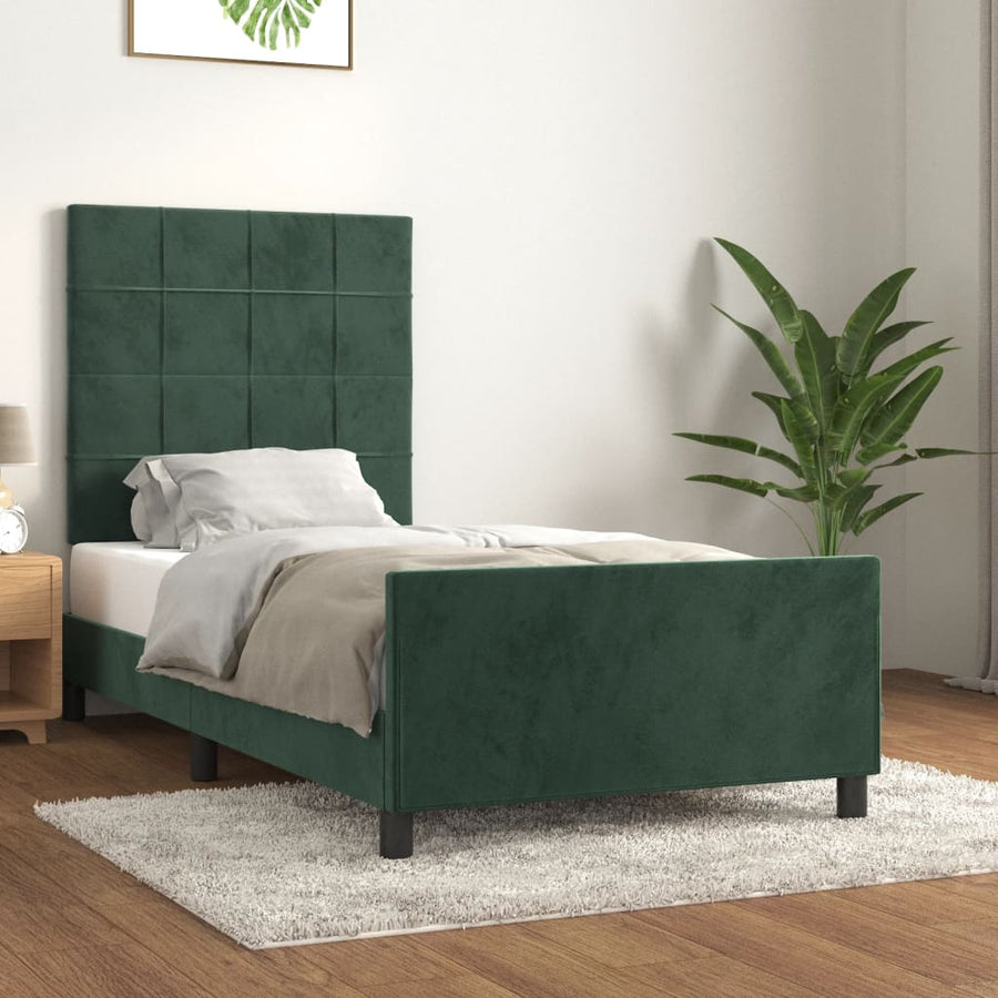 Bedframe Met Hoofdeinde Fluweel Donkergroen 80 x 200 cm Blok met vierkanten