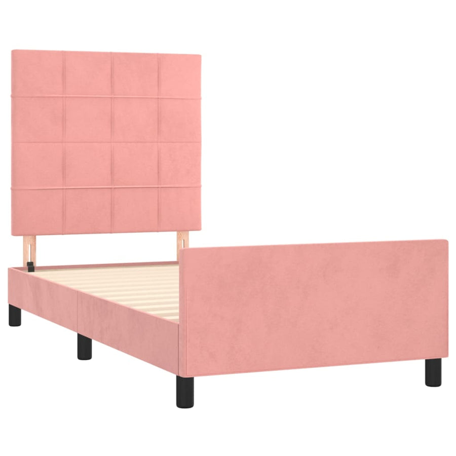 Bedframe Met Hoofdeinde Fluweel Roze 80 x 200 cm Blok met vierkanten