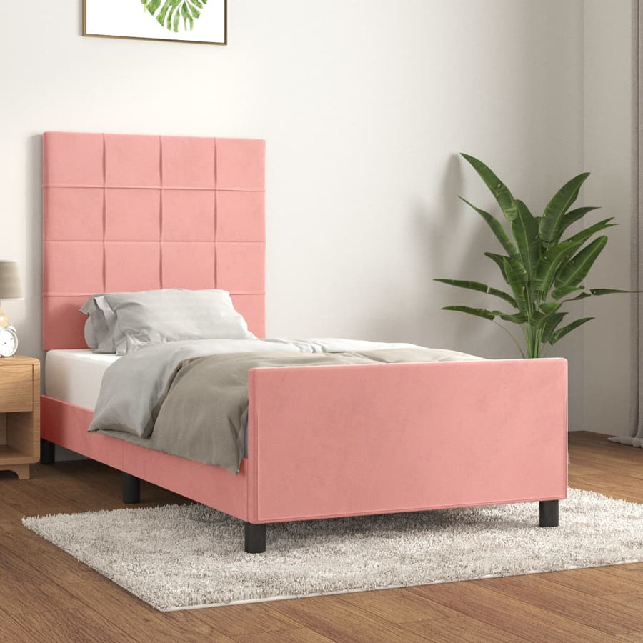 Bedframe Met Hoofdeinde Fluweel Roze 80 x 200 cm Blok met vierkanten