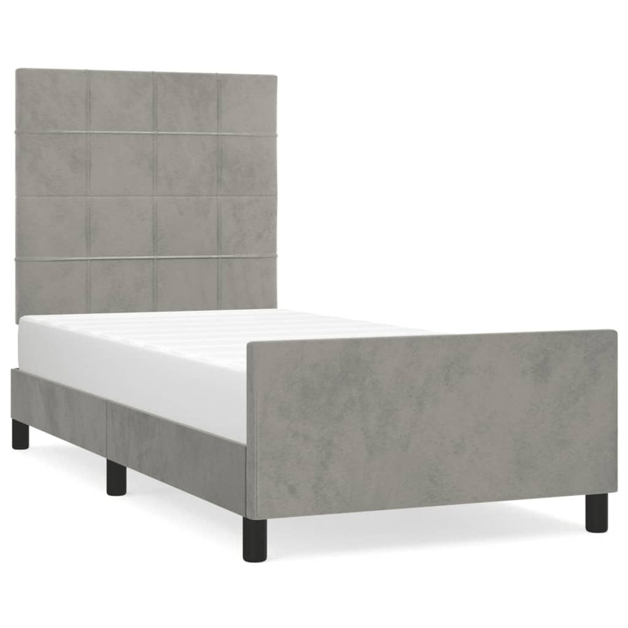 Bedframe Met Hoofdeinde Fluweel Lichtgrijs 90 x 190 cm Blok met vierkanten