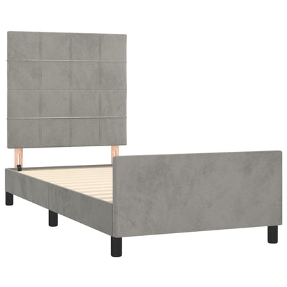 Bedframe Met Hoofdeinde Fluweel Lichtgrijs 90 x 190 cm Blok met vierkanten