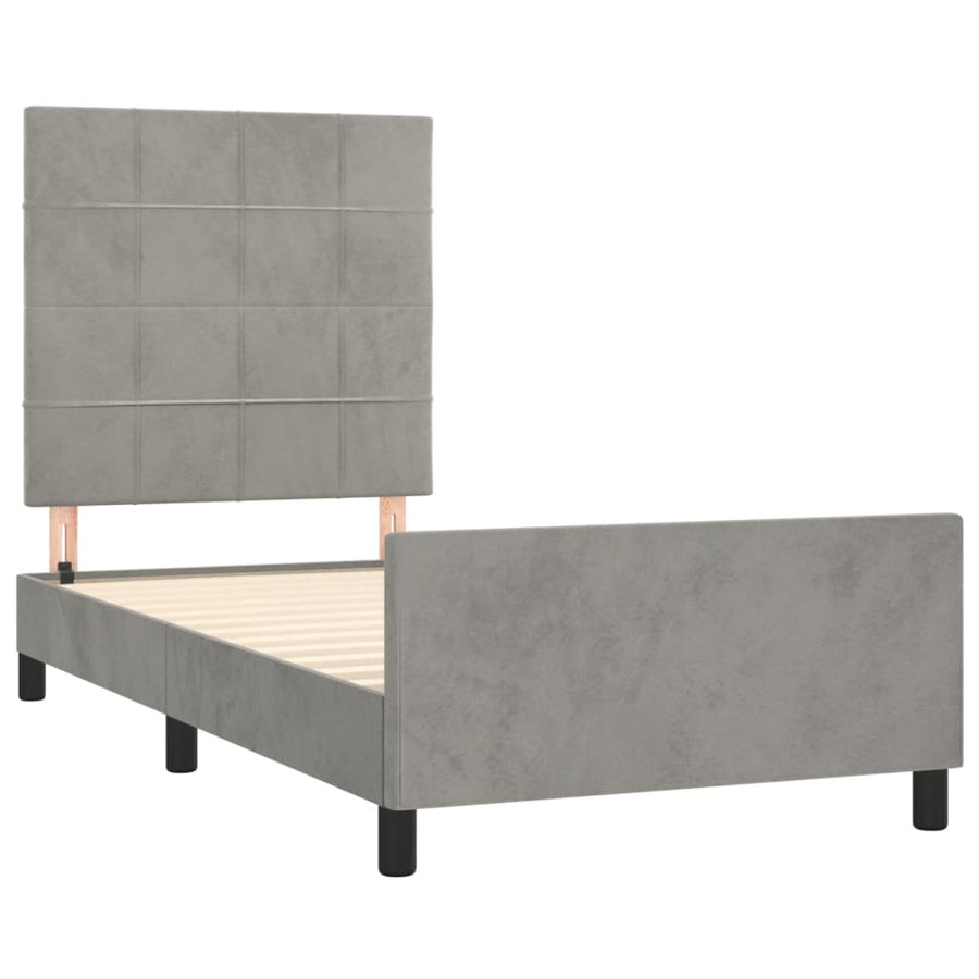 Bedframe Met Hoofdeinde Fluweel Lichtgrijs 90 x 190 cm Blok met vierkanten