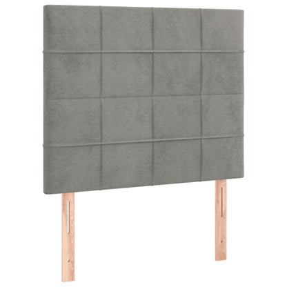 Bedframe Met Hoofdeinde Fluweel Lichtgrijs 90 x 190 cm Blok met vierkanten
