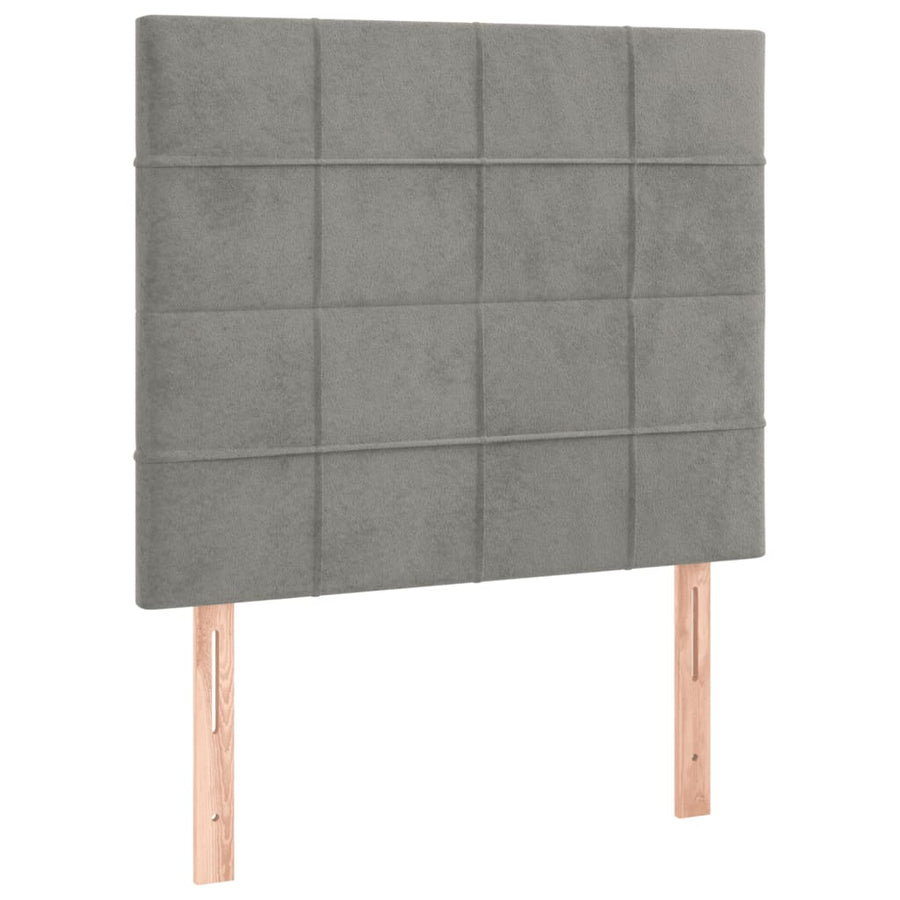Bedframe Met Hoofdeinde Fluweel Lichtgrijs 90 x 190 cm Blok met vierkanten