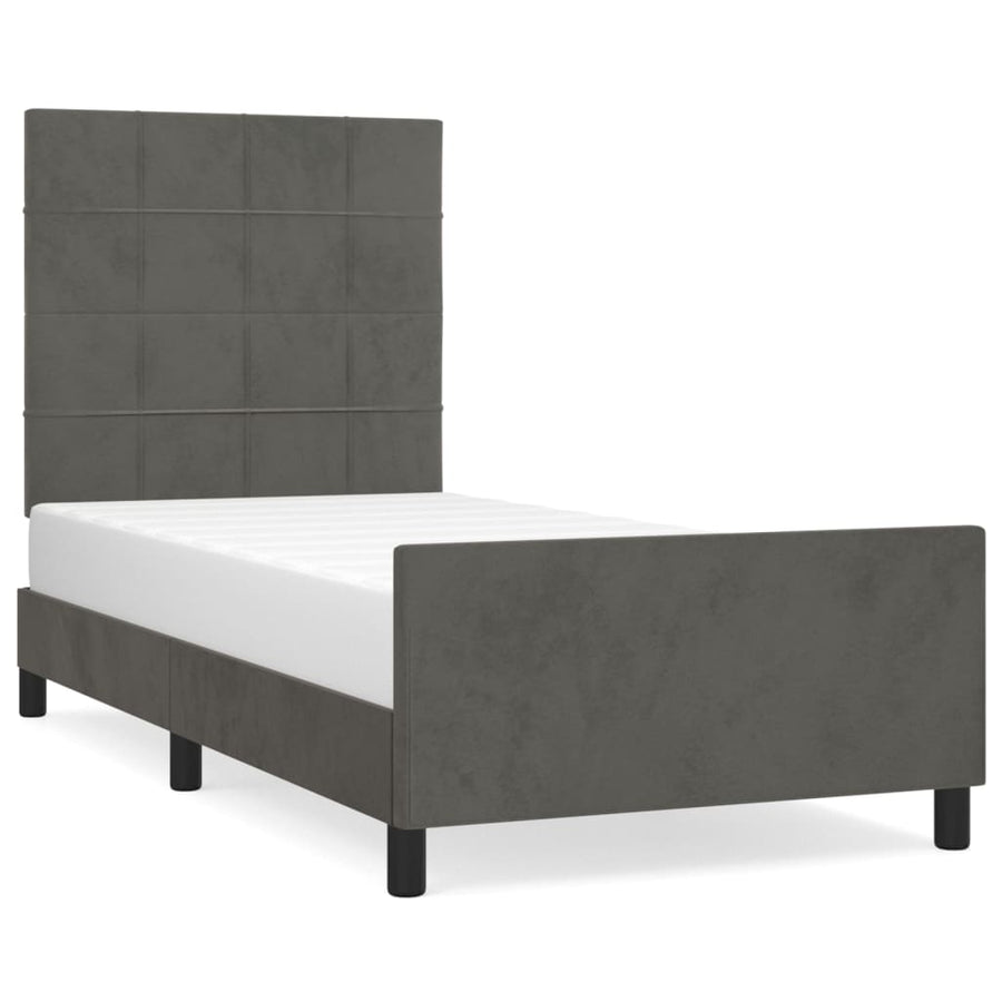 Bedframe Met Hoofdeinde Fluweel Donkergrijs 90 x 190 cm Blok met vierkanten