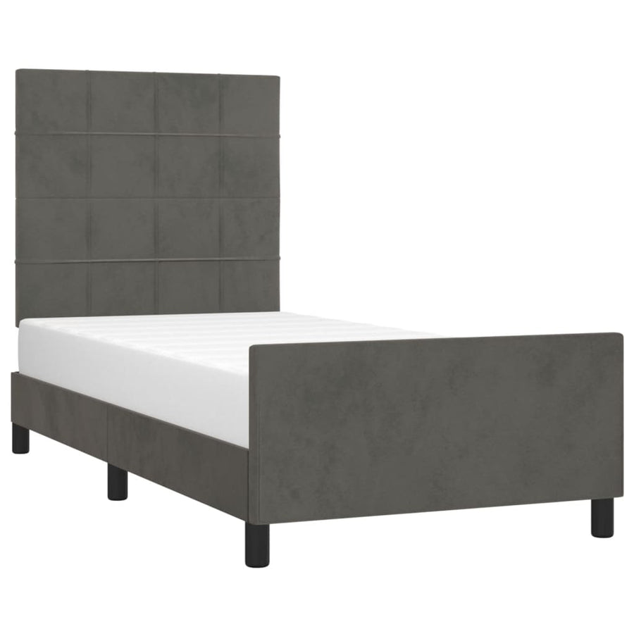Bedframe Met Hoofdeinde Fluweel Donkergrijs 90 x 190 cm Blok met vierkanten