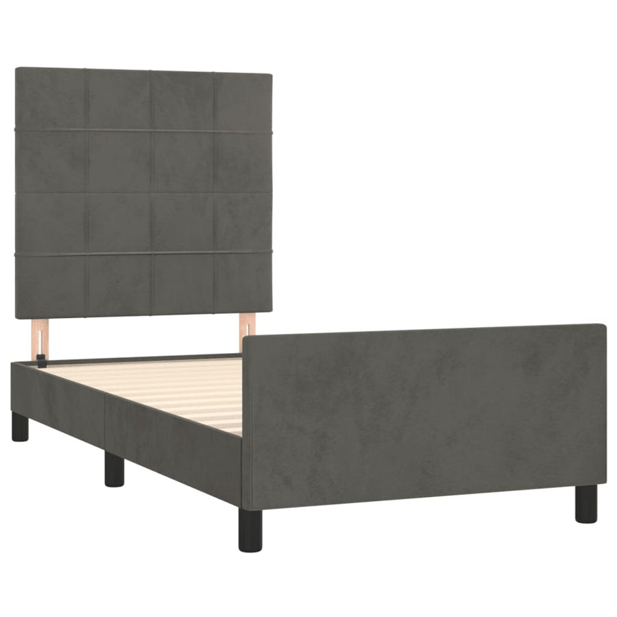 Bedframe Met Hoofdeinde Fluweel Donkergrijs 90 x 190 cm Blok met vierkanten