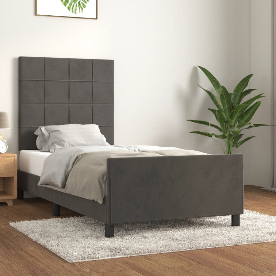 Bedframe Met Hoofdeinde Fluweel Donkergrijs 90 x 190 cm Blok met vierkanten