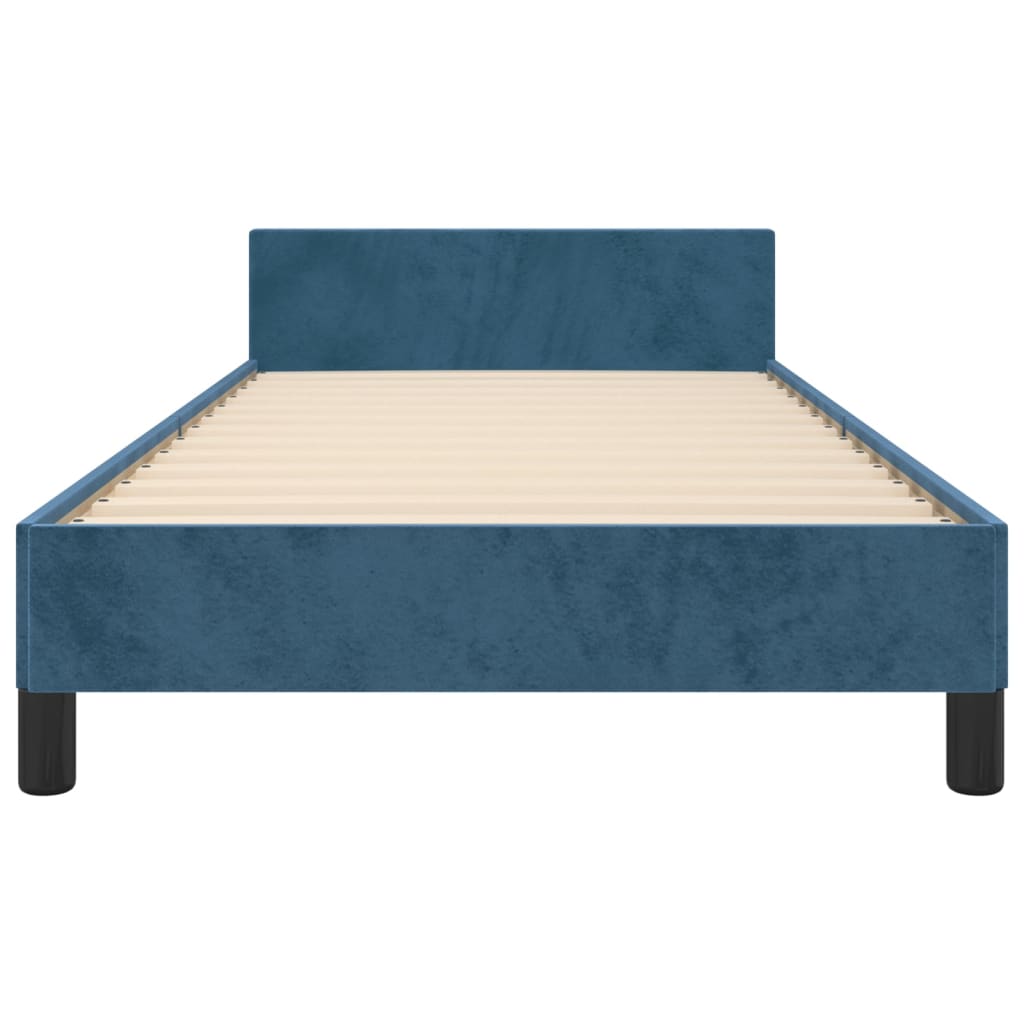 Bedframe Met Hoofdeinde Fluweel Donkerblauw 90 x 190 cm Blok met vierkanten